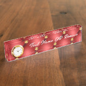 Golden Diamond Tufted Leather Custom Text Name Red Naambordje (Zijkant)