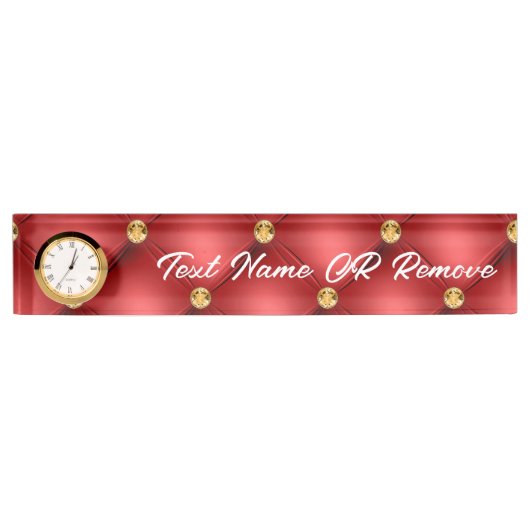 Golden Diamond Tufted Leather Custom Text Name Red Naambordje (Voorkant)