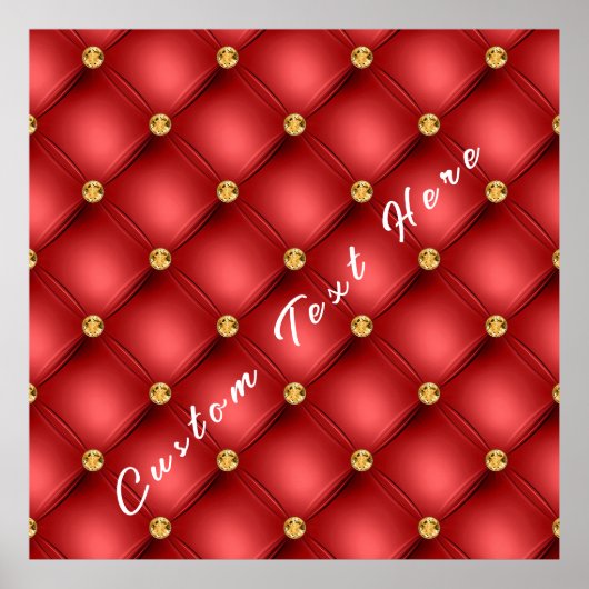 Golden Diamond Tufted Leather Custom Text Name Red Poster (Voorkant)