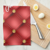 Golden Diamond Tufted Leather Custom Text Name Red Theedoek (Quarter Fold)