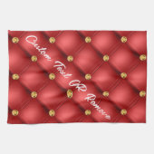 Golden Diamond Tufted Leather Custom Text Name Red Theedoek (Horizontaal)