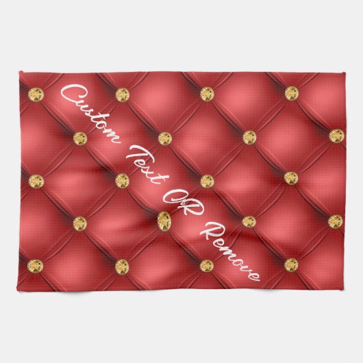 Golden Diamond Tufted Leather Custom Text Name Red Theedoek (Horizontaal)