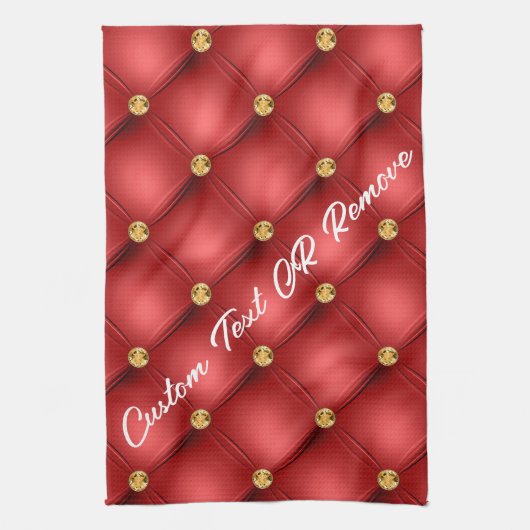 Golden Diamond Tufted Leather Custom Text Name Red Theedoek (Verticaal)
