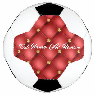 Golden Diamond Tufted Leather Custom Text Name Red Voetbal