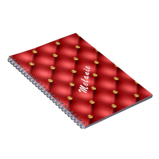 Golden Diamond Tufted Leather Jouw tekst Name Red Notitieboek (Rechterzijde)