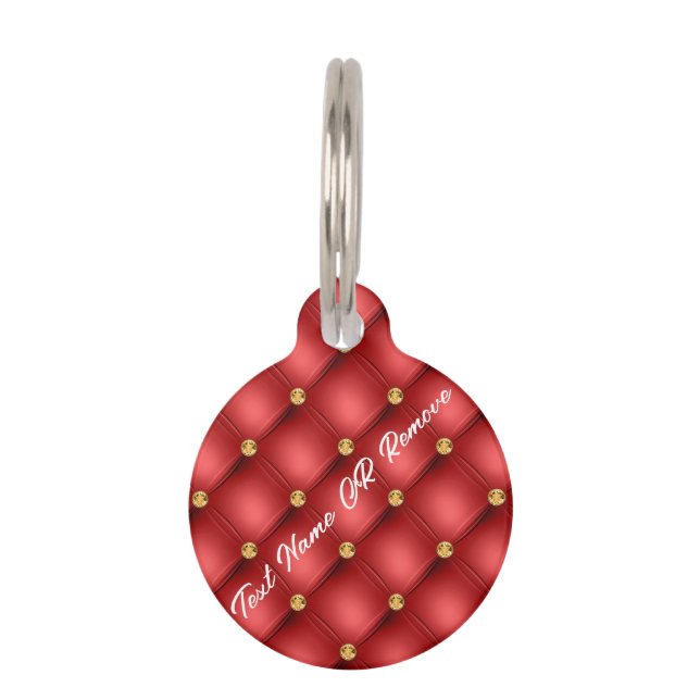 Golden Diamond Tufted Red Leather - Aangepaste tek Huisdierpenning (Voorkant)