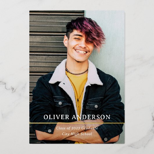 Golden Didging | Modern Two Photo 2023 Afstuderen Folie Uitnodiging (Voorkant)