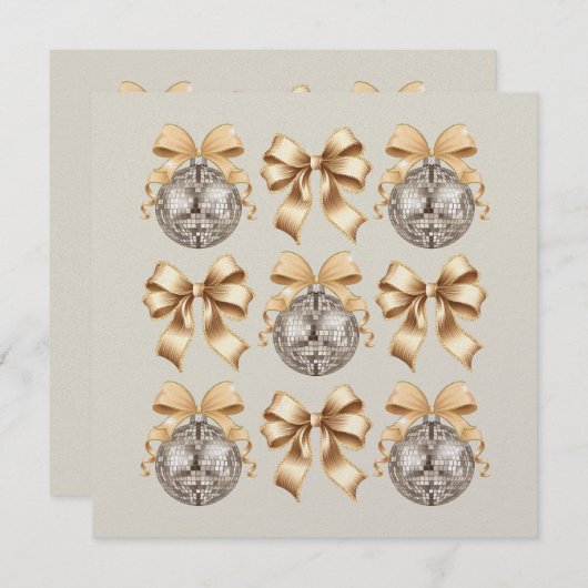 Golden Disco Ball & Bow Flat Kaart (Voorkant / Achterkant)