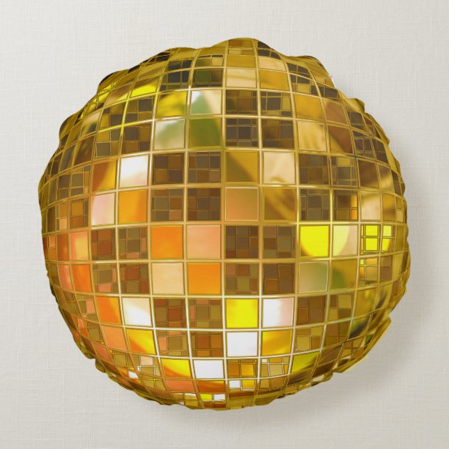 Golden Disco Ball Round Pillow Rond Kussen (Achterkant)