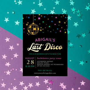 Golden Disco Ball Stars Bachelorette Last Disco Folie Uitnodiging