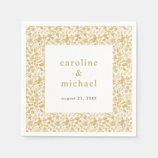  Golden Ditzy Floral Wedding Cocktail Servet (Voorkant)