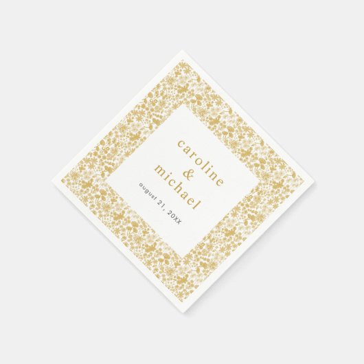  Golden Ditzy Floral Wedding Cocktail Servet (Hoek)