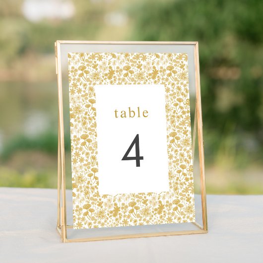 Golden Ditzy Floral Wedding Table Numbers Kaart