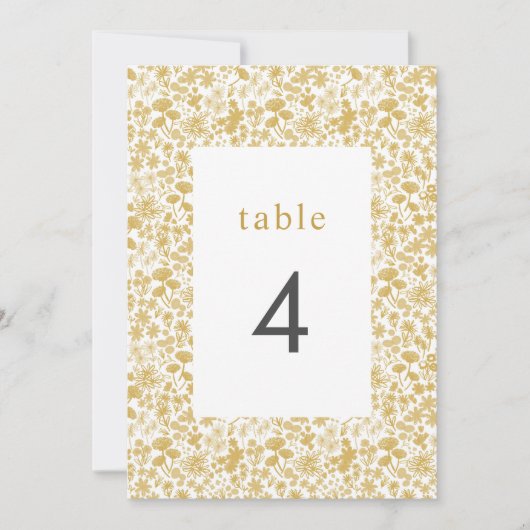  Golden Ditzy Floral Wedding Table Numbers Kaart (Voorkant)