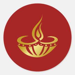 Golden Diwali Lamp Design Ronde Sticker