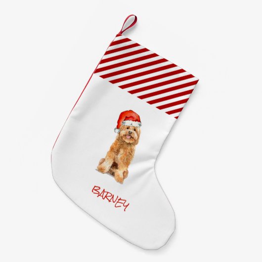 Golden doedle met kerststaart kleine kerstsok (Voorkant (Hangend))