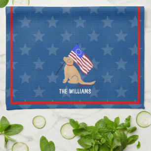 Golden Dog American Flag Night Sky Kitchen Towel Theedoek