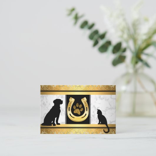 Golden Dog Cat Hoefijzer Glitter Paw Visitekaartje (Staand voorkant)