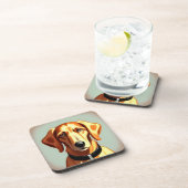 Golden Dog met halsband toont identiteits Label Bier Onderzetter (Rechterzijde)