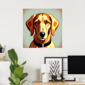 Golden Dog met halsband toont identiteits Label Poster (Thuiskantoor)