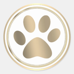 Golden Dog Paw-afdrukken met dubbele Gold Border L Ronde Sticker