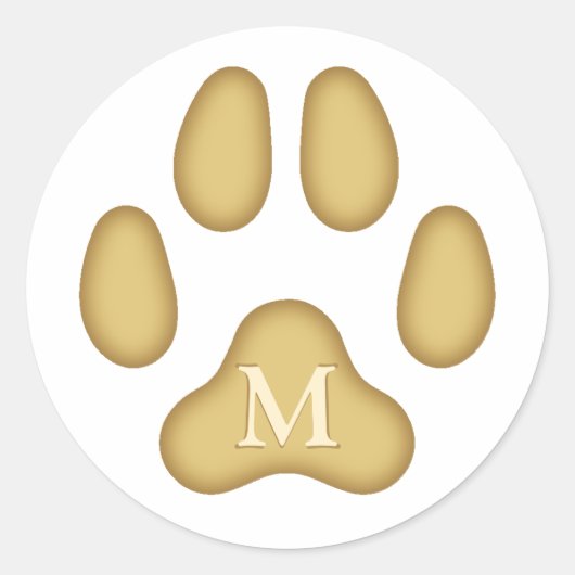 Golden Dog Paw Print Personeelsmonogram Ronde Sticker (Voorkant)