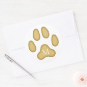 Golden Dog Paw Print Personeelsmonogram Ronde Sticker (Envelop)