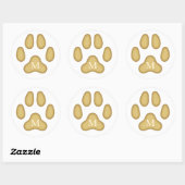 Golden Dog Paw Print Personeelsmonogram Ronde Sticker (Vel)