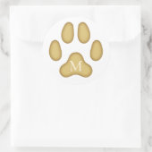 Golden Dog Paw Print Personeelsmonogram Ronde Sticker (Tas)