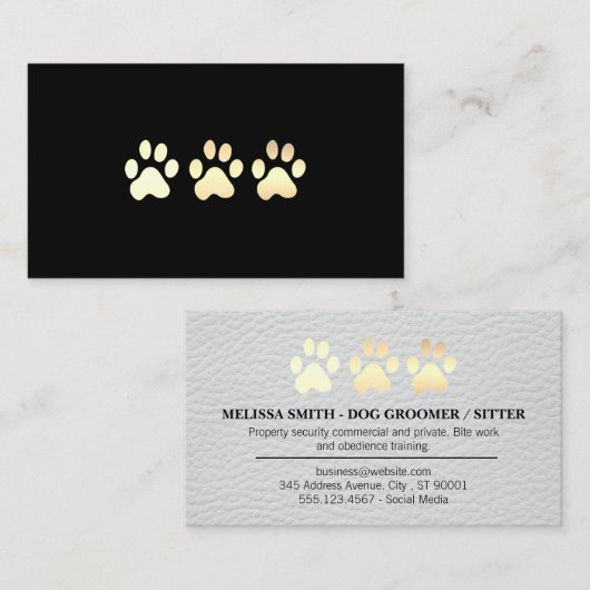 Golden Dog Paws Wit Leer Elite Visitekaartje (Voorkant / Achterkant)