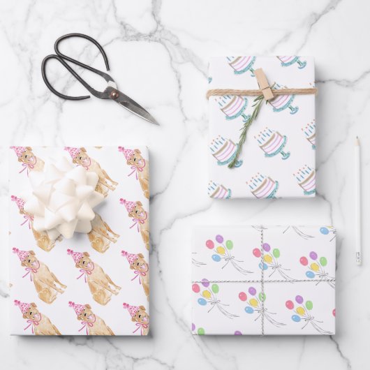 Golden Dog Verjaardag Pet Ballonnen Cake Pet Fun Inpakpapier Vel (Voorkant)