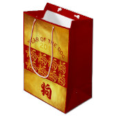 Golden Dog Year Chinese Gold Papercut M Gift Bag Medium Cadeauzakje (Voorkant Gekanteld)