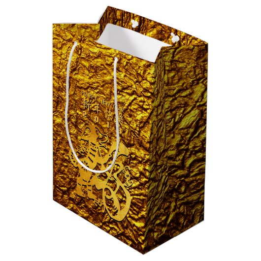 Golden Dog Year Chinese Papercut M Gift Bag Medium Cadeauzakje (Achterkant Gekanteld)