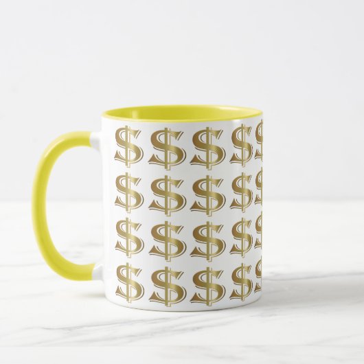 Golden Dollar Sign Coffee Mok (Links)