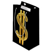 Golden Dollar Sign Gift Bag Klein Cadeauzakje (Voorkant Gekanteld)