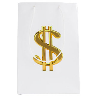 Golden Dollar Sign on White Gift Bag Medium Cadeauzakje