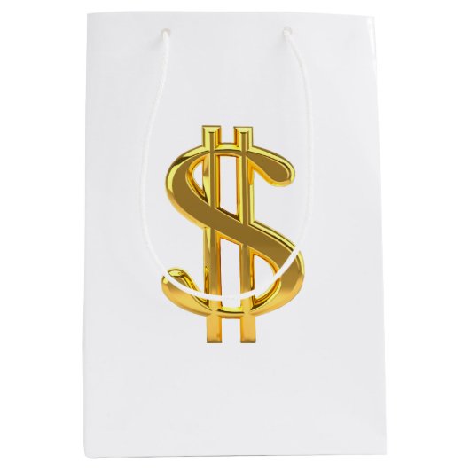 Golden Dollar Sign on White Gift Bag Medium Cadeauzakje (Voorkant)