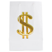 Golden Dollar Sign on White Gift Bag Medium Cadeauzakje (Achterkant)