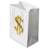 Golden Dollar Sign on White Gift Bag Medium Cadeauzakje (Achterkant Gekanteld)