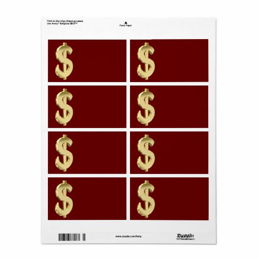 Golden dollarteken etiket (Full Sheet)