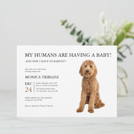 Golden Doodle Baby shower minimalistische uitnodig Kaart (Staand voorkant)