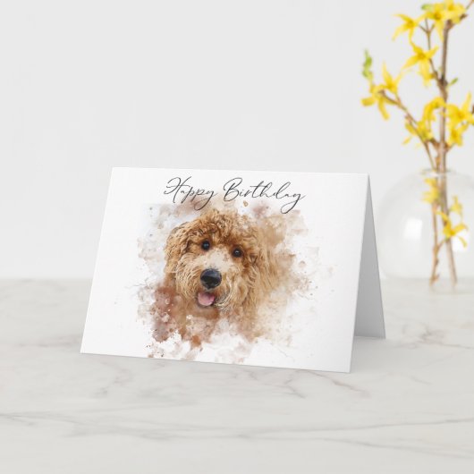 Golden Doodle Cavapoo Gefeliciteerd Kaart (Gele Bloem)