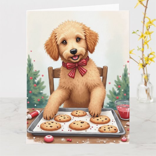 Golden Doodle Decorating Christmas Cookies Kaart (Gele Bloem)