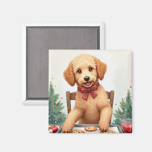 Golden Doodle Decorating Christmas Cookies Magneet (Voorkant / Achterkant)