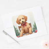 Golden Doodle Decorating Christmas Cookies Vierkante Sticker (Envelop)