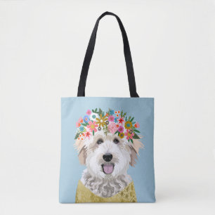 Golden Doodle Dog Flower Crown Illustratie Tote Bag