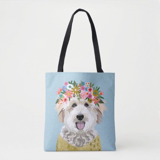 Golden Doodle Dog Flower Crown Illustratie Tote Bag (Voorkant)