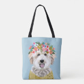 Golden Doodle Dog Flower Crown Illustratie Tote Bag (Achterkant)