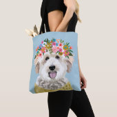 Golden Doodle Dog Flower Crown Illustratie Tote Bag (Dichtbij)