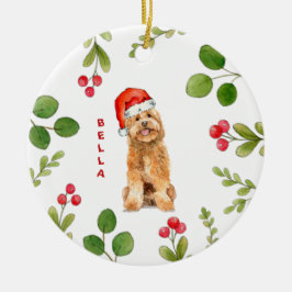 Golden doodle dog met Santa Hat Keramisch Ornament